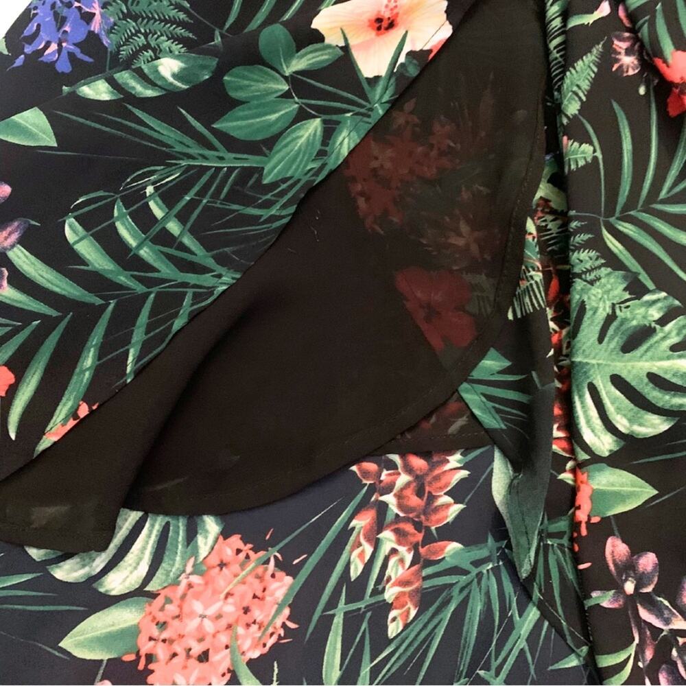 Black Dark Floral Print Wrap Long Maxi Dress Sleeveless Beach Tropical Getaway - Picture 7 of 15